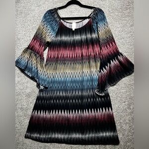 Point Woman’s Midi Dress Multi color Chevron Below Knee Size Large